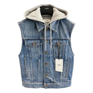Celine Blue Denim Vest with Gray Hood